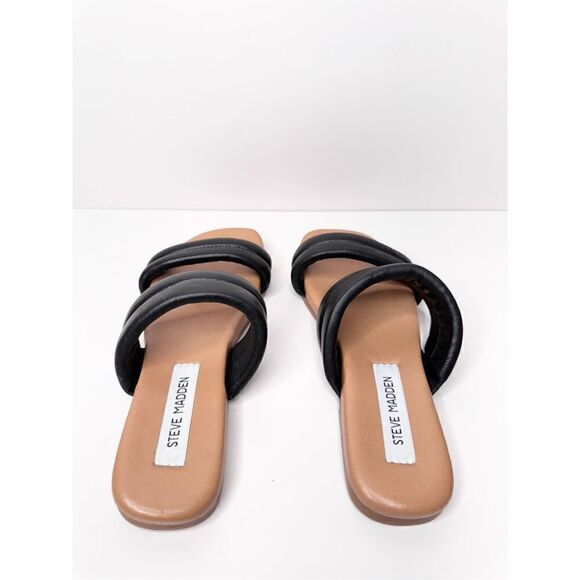 Steve Madden Sandals Womens Size 7 Black Leather Double Strap Open Toe - Picture 4 of 9